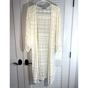 Aina Be Ivory Flowy Women's Lace Cardigan, Swimsuit Cover Sz Small